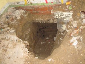 Excavations of the ground floor are checking the building's foundations and reinforcing as necessary