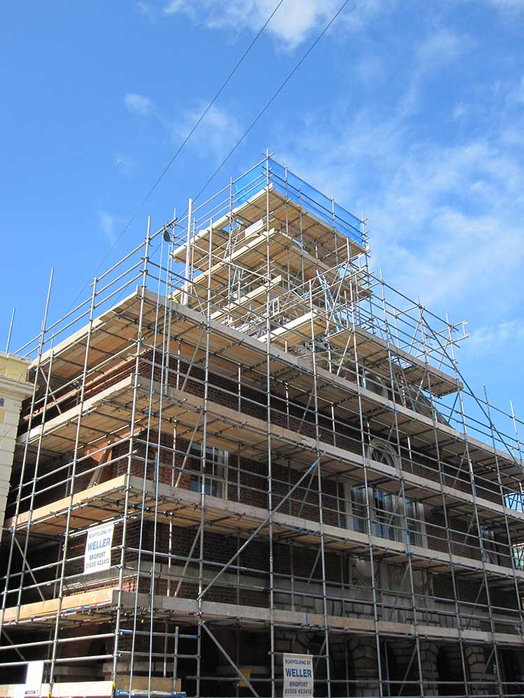 Bridport Town Hall under scaffolding