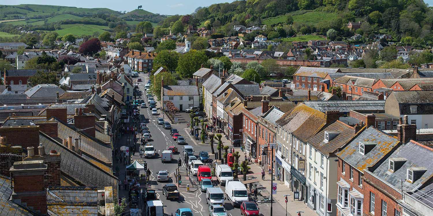 Bridport's West Street from the Town Hall Clock Tower