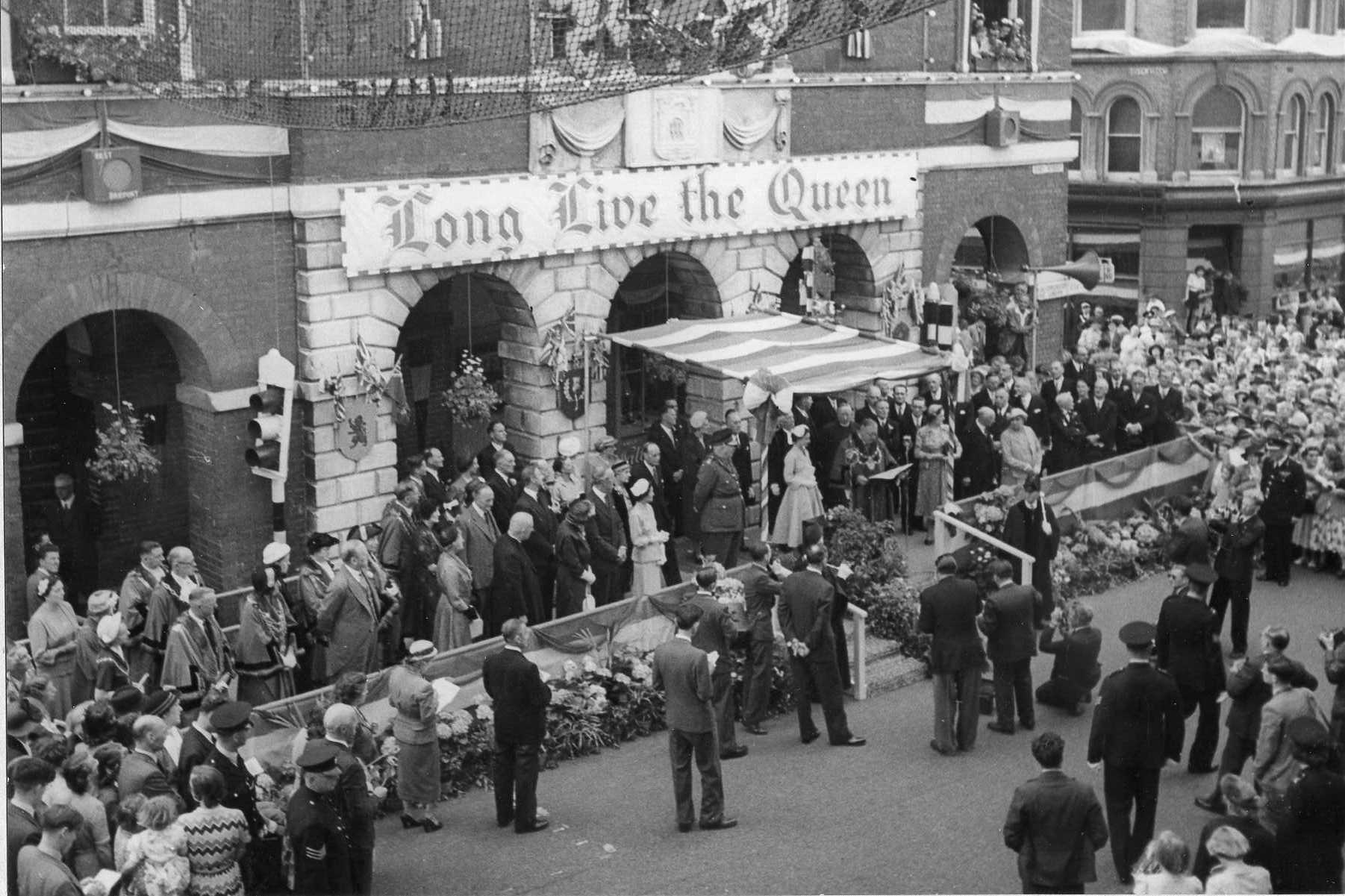 Princess Margaret outside Bridport Town Hall in 1953