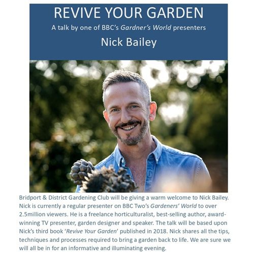 Bridport & District Gardening Club | Revive your Garden with Gardeners’ World Nick Bailey | Thursday 15 October
